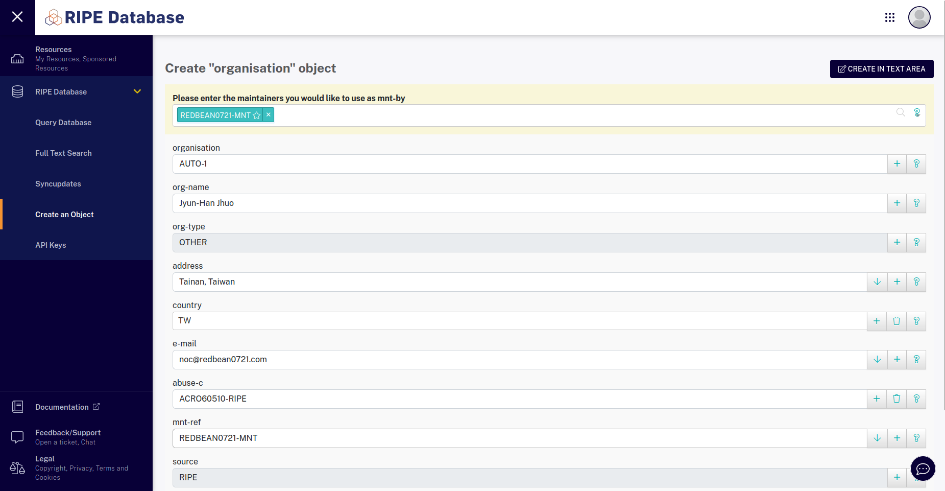 RIPE Edit organisation