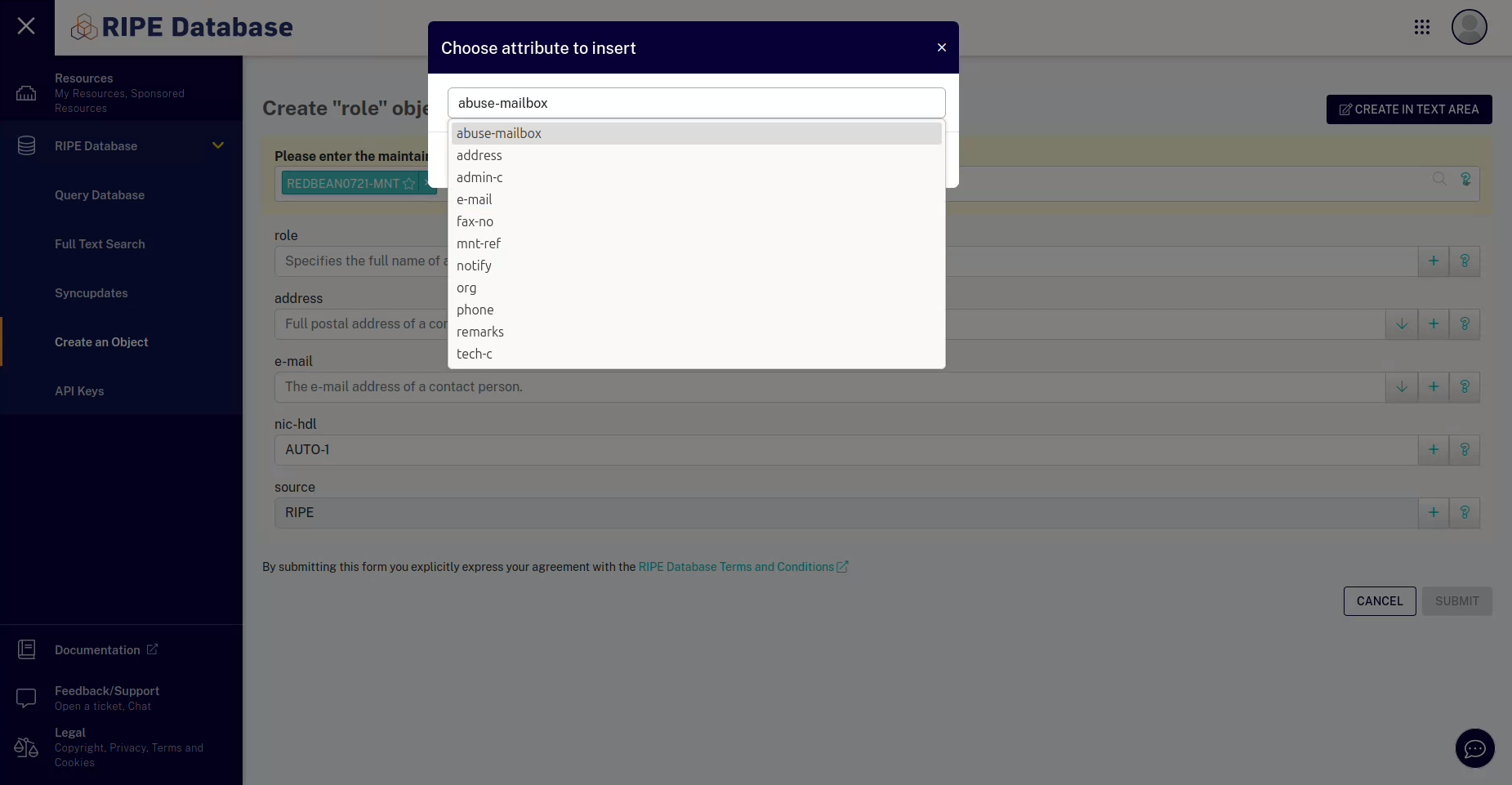 RIPE Edit role abuse mailbox Add abuse mailbox